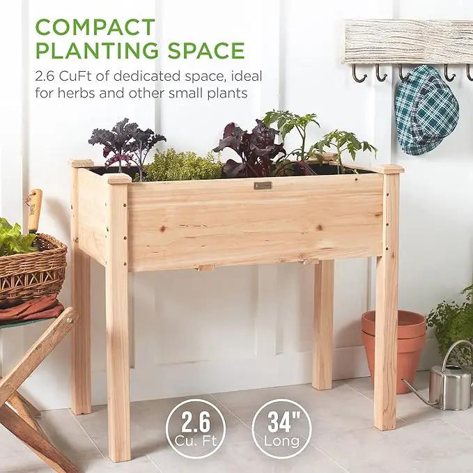 Best Choice Products 34x18x30in Raised Garden Bed, Elevated Wood Planter Box Stand for Kids, Backyard, Patio, Balcony w/Bed Liner, 150lb Capacity - Natural by GreenHaven Gardens