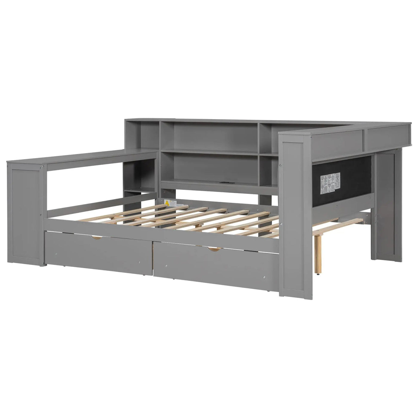 Platform Bed With Storage Shelves, Drawers, Charging Station, LED, Desk by HouseOfZazla
