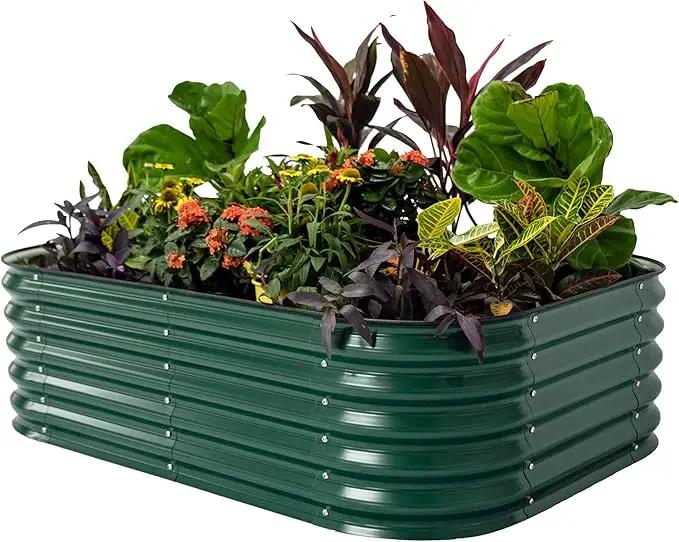 Vego garden Aluzinc Raised Garden Bed Kits, 17" Tall 6 in 1 Modular Metal Raised Planter Bed for Vegetables Flowers Patio Ground Planter Box-British Green by GreenHaven Gardens