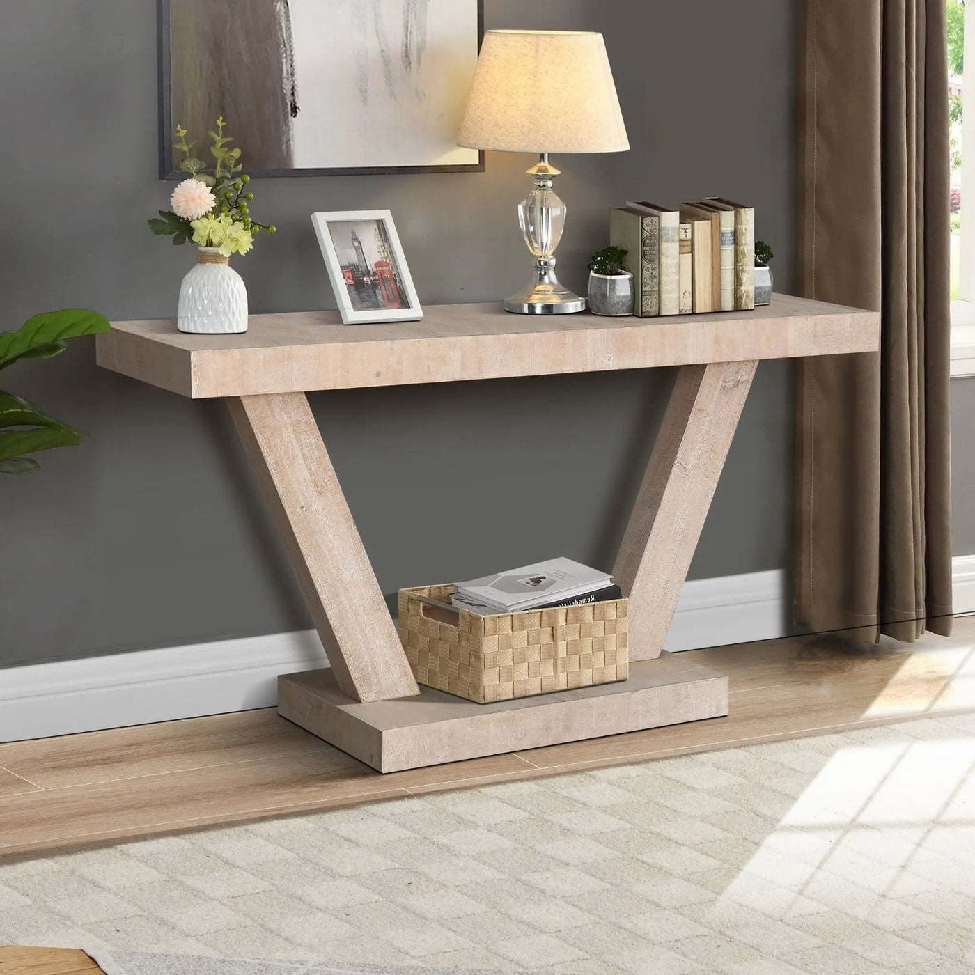 Vintage Distressed Wood Entryway Bench With 2 Tier Storage Cabinet by Unique Piece Furniture