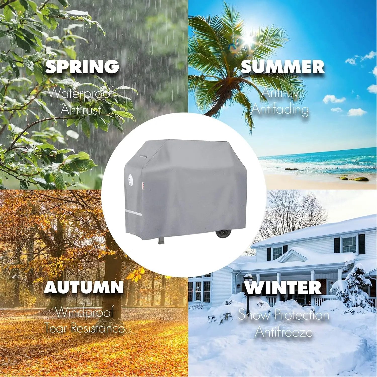 BBQ Grill Cover, 70 Inch Heavy Duty Waterproof 5-6 Burner Barbecue Gas Grill Covers for Weber Genesis Summit Char-Broil Deluxe, Gray by GreenHaven Gardens