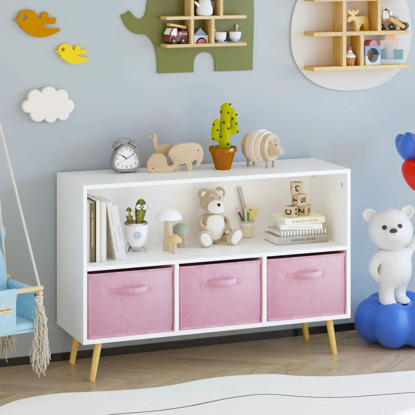 Bookcase With Collapsible Drawers, Book Display Organizer by Unique Piece Furniture