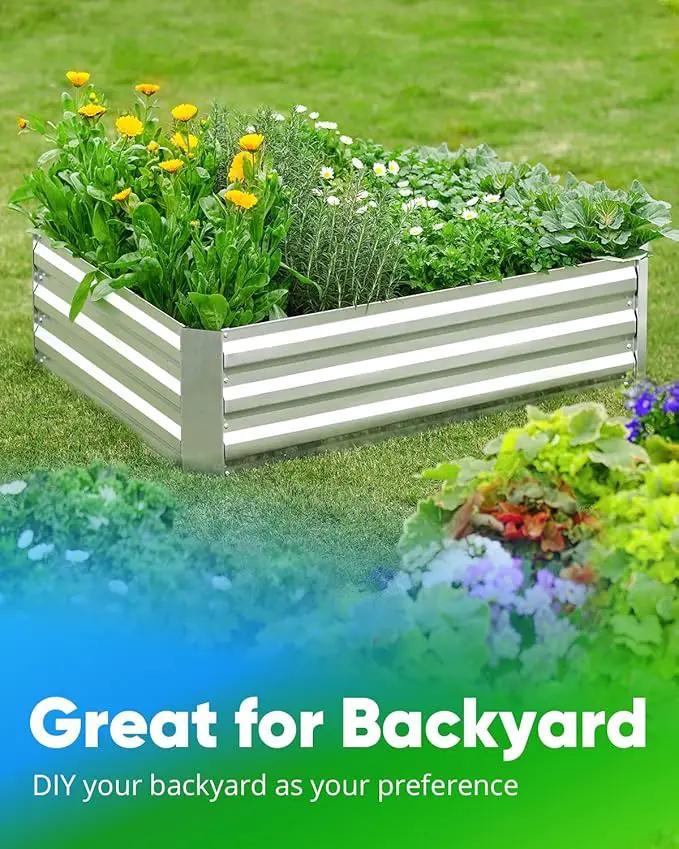 Quictent Galvanized Raised Garden Bed 4x3x1 Ft Metal Planter Box for Vegetables Bottomless for Backyard, Include 1 Tomato Cage, Silver by GreenHaven Gardens