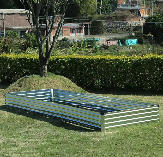 12x4x1ft(2 Pack) Galvanized Raised Garden Bed,Outdoor Planter Box Metal Patio Kit Planting Bed for Vegetables Flowers and Succulents,Silver by GreenHaven Gardens