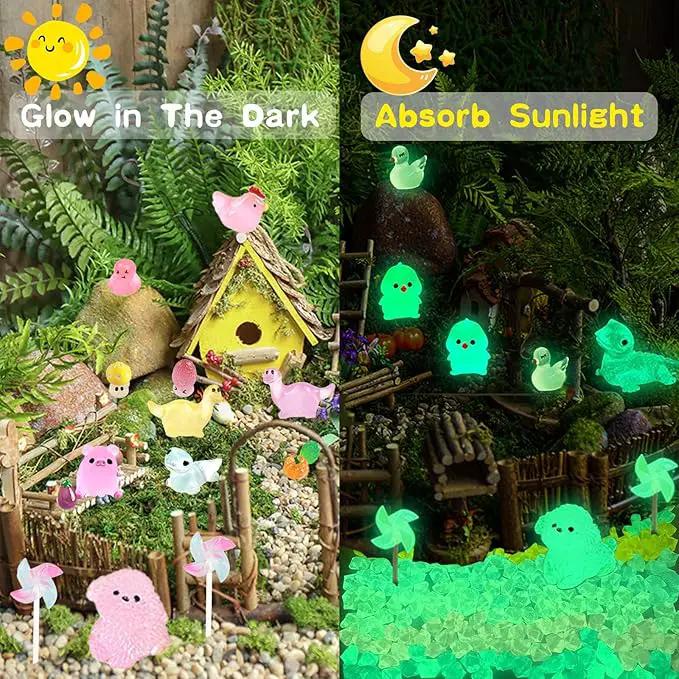 400pcs Luminous Mini Resin Animal in The Dark Tiny Miniature Figures Ornament Duck Frog Mushroom Owl Dog Rabbit Crab Dolphin Shell Fairy Garden Accessories Aquarium Landscape Bonsai Decor by GreenHaven Gardens