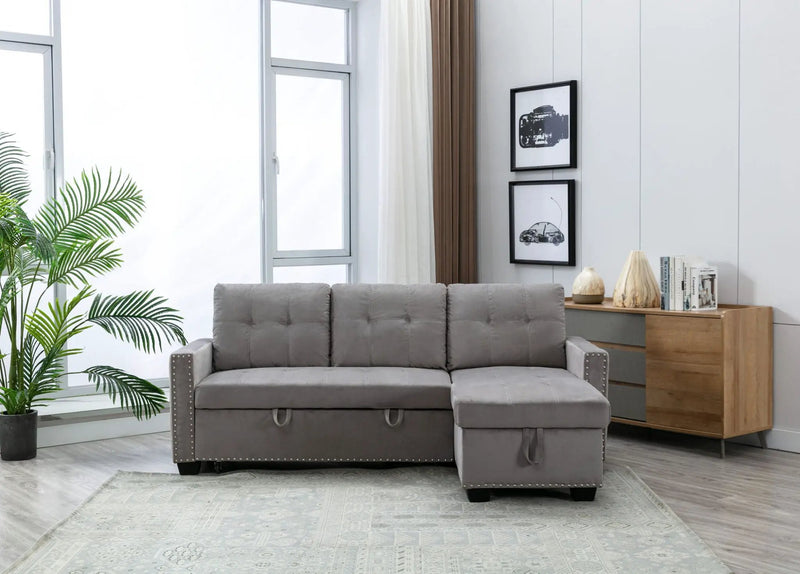 Reversible Sectional Storage Sleeper Sofa Bed, L-Shape 2 Seat Sectional Chaise With Storage, Skin-Feeling Fabric by HouseOfZazla