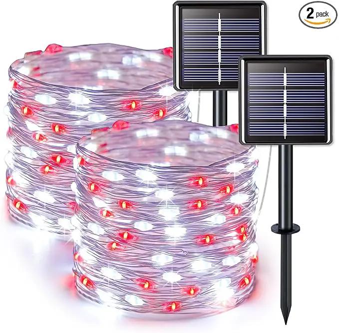 JMEXSUSS 2 Pack Red and White Solar Christmas Lights, Each 33FT 100 LED Solar String Lights Outdoor, Waterproof Solar Fairy Lights for Outside Christmas Decorations by GreenHaven Gardens