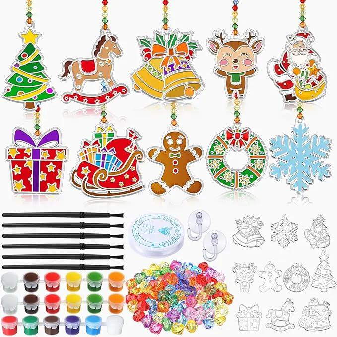 30 Sets Suncatchers Window Art Kits, DIY Sun Catchers Bulk Crafts Paint Your Own Window Ornaments for Boys Girls Classroom Home Party Birthday Activity Decor(Christmas Style) by GreenHaven Gardens