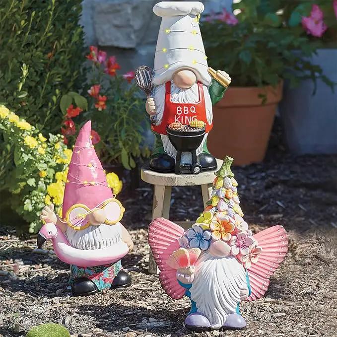 BAYN Garden Gnome Statues Outdoor Decor, Solar Powered Outdoor Gnome with Butterfly Wing Decorative Yard Garden Lights Art Gifts with 11 Warm White LEDs by GreenHaven Gardens