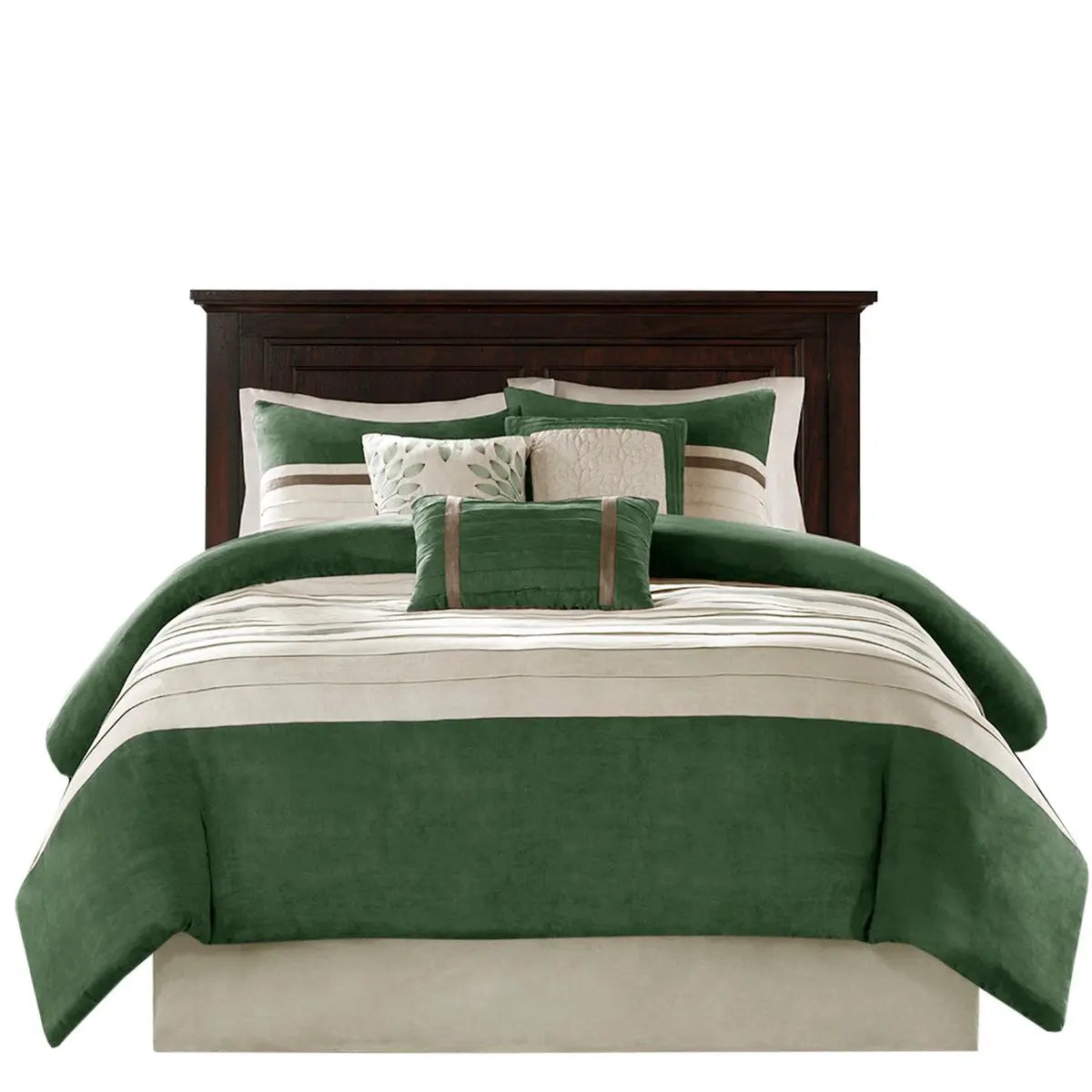 7 Pc Faux Suede Comforter Set Green Queen by HouseOfZazla