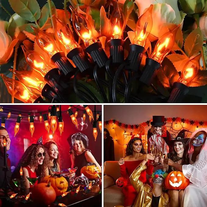 27.8Ft Flickering Flame String Lights Orange Halloween Lights with 25 Pack C7 Orange Flame Light Bulbs, Orange Flame String Lights for Halloween Decorations for Home Party Yard (2 Spare Bulbs) by GreenHaven Gardens