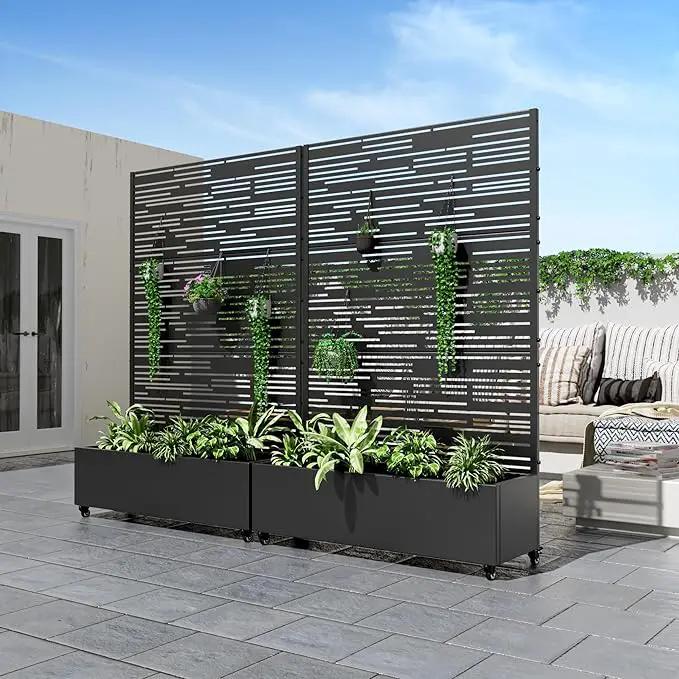 Casaphoria Metal Raised Garden Bed with Trellis and Wheels, 72"x47"x16" Planter Box for Climbing Plants, Vegetables & Vines, Features Drainage Holes and Privacy Screen (Black-Shine) by GreenHaven Gardens