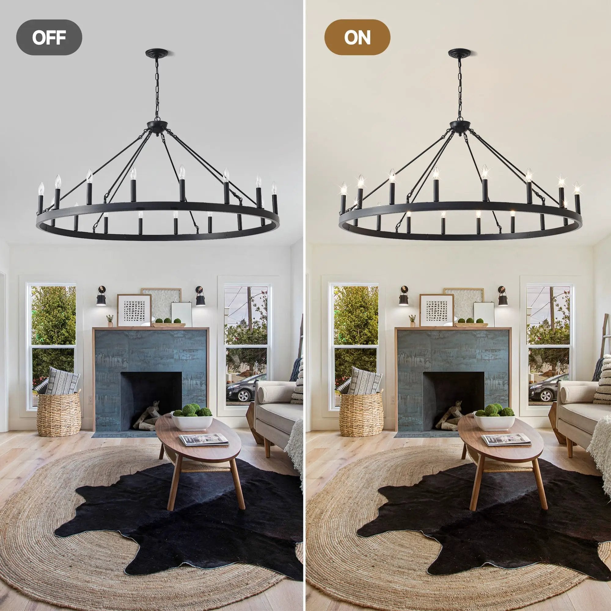 53.15 Inch Matte Black Wagon Wheel Chandelier with 18 Lights by HouseOfZazla