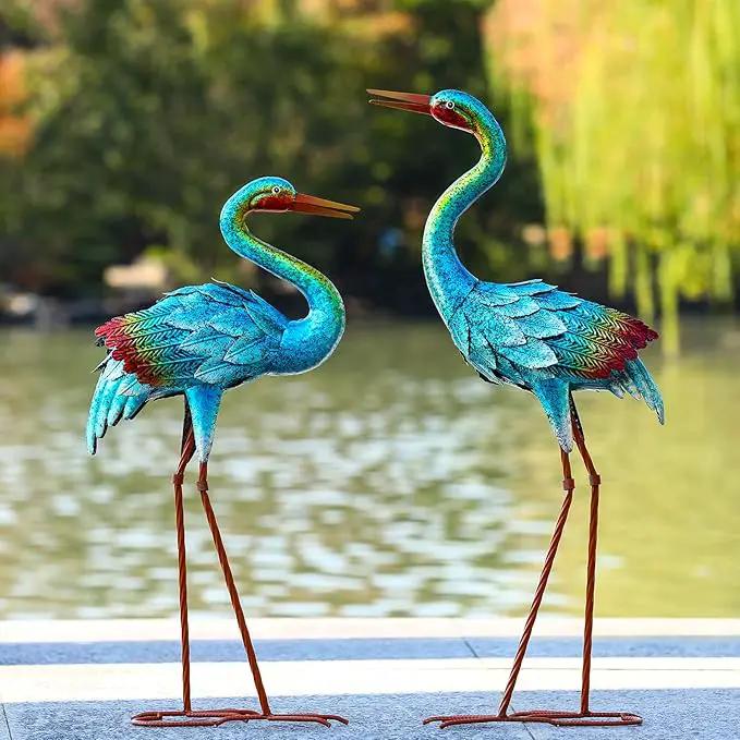 Natelf Crane Statues for Garden Decor, Blue Heron Sculptures, Metal Large Birds Lawn Sculptures & Statue for Patio Pond, Yard Decorations, Set of 2 by GreenHaven Gardens