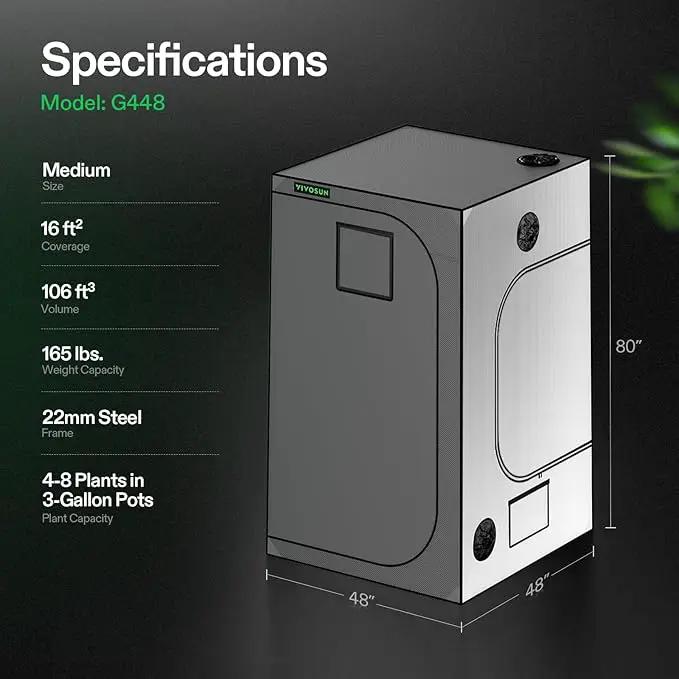 VIVOSUN G448 48"x48"x80" Grow Tent, 4x4 FT Advanced Gray Grow Tent with 22mm Thickened Poles, Observation Window and Floor Tray for Hydroponic Plants for VS4000/VSF4300 by GreenHaven Gardens