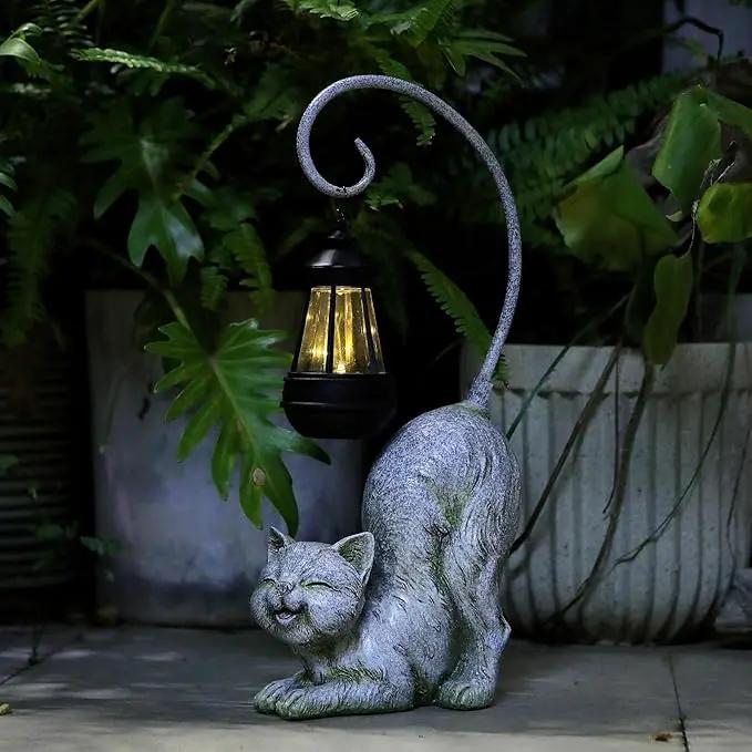 Laughing Cat Figurine with Solar-Powered LED Light, 15.7 Inches Tall Marble, Perfect for Gift Garden Decor or Housewarming for Cat Lovers. by GreenHaven Gardens