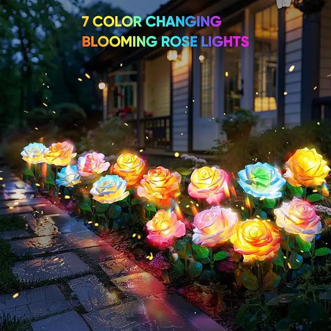 Solar Garden Lights, 6 Pack Solar Flowers Outdoor Waterproof with Rose, Garden Lights Solar Powered Waterproof, Solar Flower Lights, Solar Lights for Outside Yard Decorations Outdoor by GreenHaven Gardens