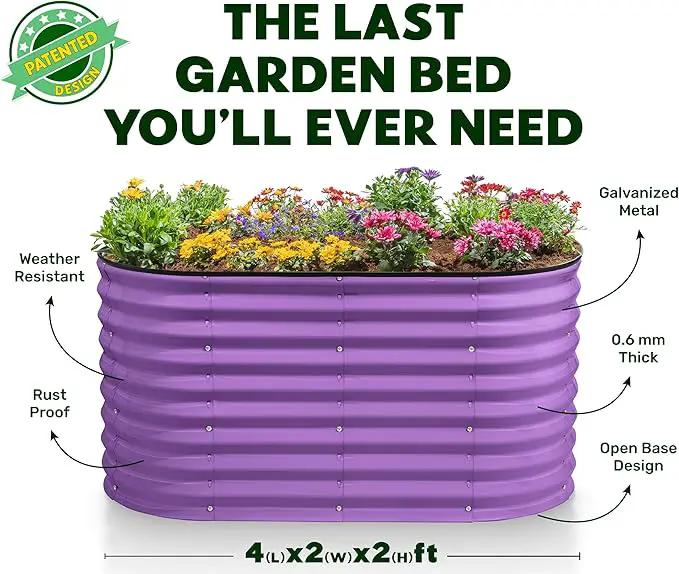 Galvanized Raised Garden Beds Outdoor // 4×2×2 ft Planter Raised Beds for Gardening, Vegetables, Flowers // Large Metal Garden Box (Purple) // Patented Tool-Free Design by GreenHaven Gardens