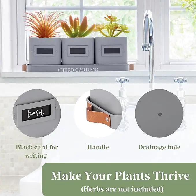 PERFNIQUE Indoor Herb Garden, Herb Garden Planter Set with Tray, Farmhouse Indoor Plant Pots, Windowsill Herb Garden with Drainage(Planter only) for Indoor/Outdoor, Window Pots(Grey) by GreenHaven Gardens