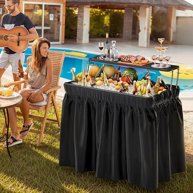 Outdoor Ice Cooler Folding Table with Extra Storage Shelf,Ice Tables for Parties with Drain,Cooler Server for Camping, Picnic, Wedding, BBQ, Black by GreenHaven Gardens