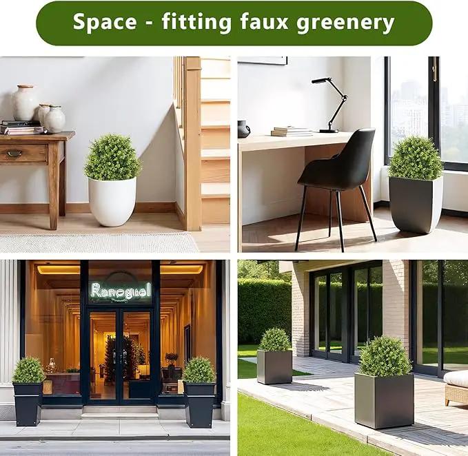 THE BLOOM TIMES 2ft Faux Boxwood Plants Outdoor Set of 2, Topiary Balls Artificial Outside Trees, 24" UV Resistant Fake Greenery Bushes & Shrubs for Front Porch Planter by GreenHaven Gardens