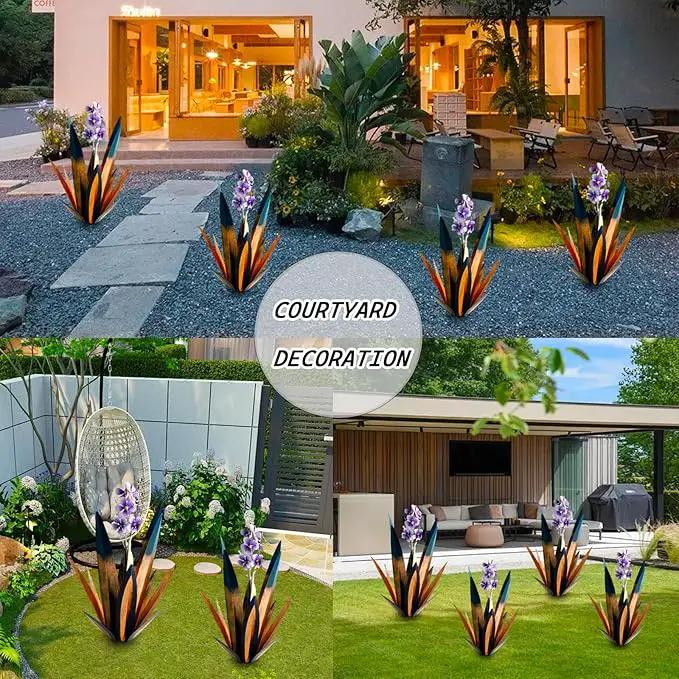 Jesokiibo Tequila Rustic Sculpture DIY Metal Agave Plant Home Decor Rustic Hand Painted Metal Agave Garden Ornaments Outdoor Decor Figurines Home Yard Decorations Stakes Lawn Ornaments (Blue 2PCS) by GreenHaven Gardens