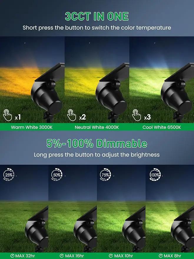 3CCT Solar Spot Lights Outdoor Dimmable, Solar Landscape Spotlights IP65 Waterproof, Dusk-to-Dawn Flag Pole Lights for Garden Yard Landscape Decorations, 4 Pack by GreenHaven Gardens