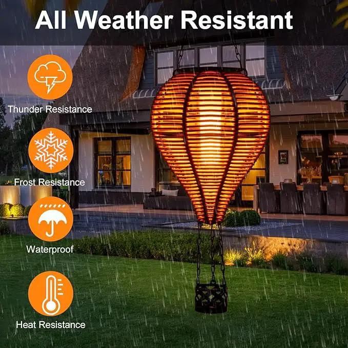 pearlstar Solar Hot Air Balloon Lantern with Flame Light Outdoor Hanging Solar Powered Lights Woven Solar Lantern Waterproof for Patio Yard Farmhouse Garden Wedding Holiday Decoration by GreenHaven Gardens
