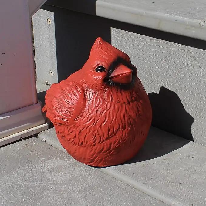 Stocky Cardinal Garden Statue and Key Hider - Hides a Secret Extra Hidden Key Outside in Garden, Yard or Porch by GreenHaven Gardens