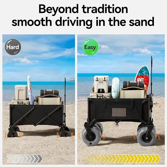 DXZ Beach Wagon Cart with Big Wheels for Sand – Folding Collapsible Wagon, Heavy Duty Wagons Carts Foldable for Beach, Camping, Outdoor Gear, Easy Setup Black Grey by GreenHaven Gardens