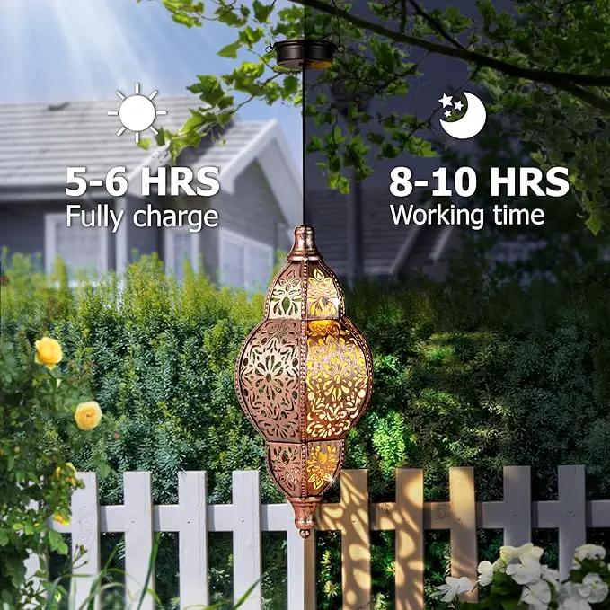 Solar Lanterns Outdoor Waterproof, Hanging Solar Lantern Garden Decor, Metal Moroccan Decorative Solar Garden Lights for Yard, Patio, Lawn, Porch, Unique Housewarming Gifts, Copper by GreenHaven Gardens