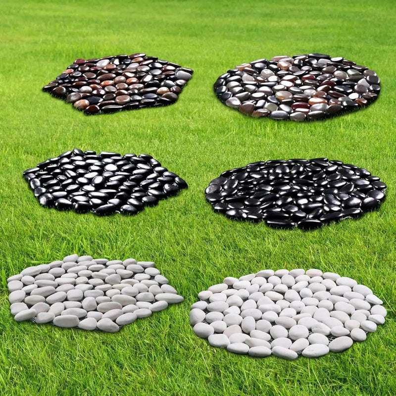 10in River Rock Stepping Stones Set - 6 Pack | Polished Pebble | Long-Lasting PVC Mesh Backing | Perfect for Garden Paths and Lawns Outdoor Landscaping Decoration | Rhombus and Round Set by GreenHaven Gardens