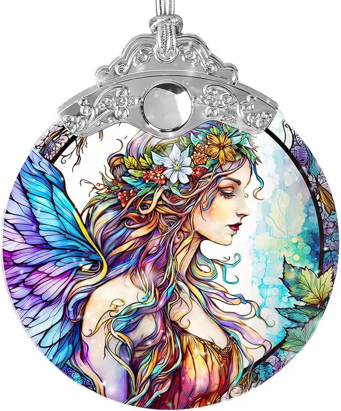 Stained Glass Suncatcher, Jocidea Fairy Ornament, Christmas Ornaments, Holidays Ornaments, Christmas Tree Decor, Fairy Decor for Home, Fairy Gifts by GreenHaven Gardens
