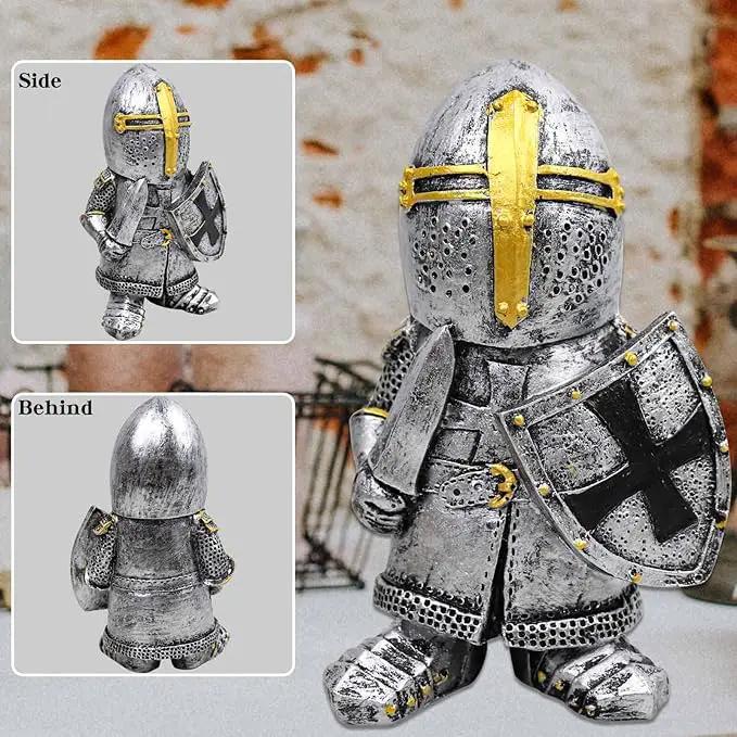 nezababy Knight Gnomes Guard Garden Statue Decoration Medieval Wee Crusader Battle Swordsman Fighting Outdoor Figurines Lawn Decor Resin (C) by GreenHaven Gardens