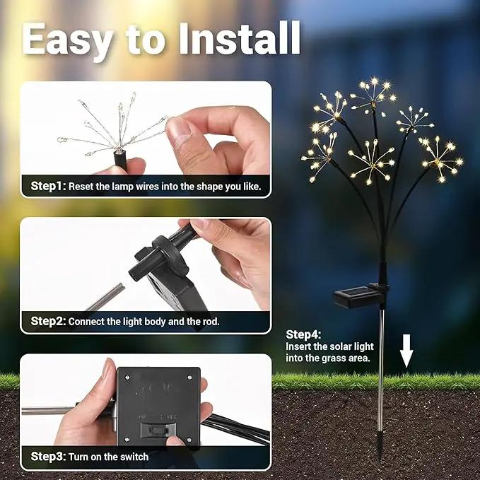 Solar Garden Decor Lights Outdoor, Solar Powered Lights Waterproof for Yard Patio Porch Flowerbed, Fairy Gardening Supplies Gifts Firwork(4 Pack Warm White) by GreenHaven Gardens