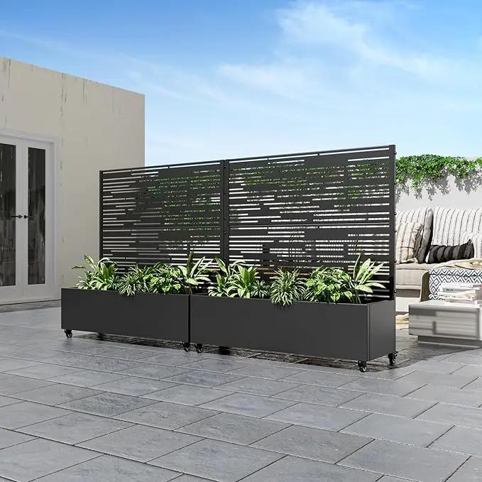 Casaphoria Metal Raised Garden Bed with Trellis and Wheels, 47"x47"x16" Planter Box for Climbing Plants, Vegetables & Vines, Features Drainage Holes and Privacy Screen (Black-Shine) by GreenHaven Gardens