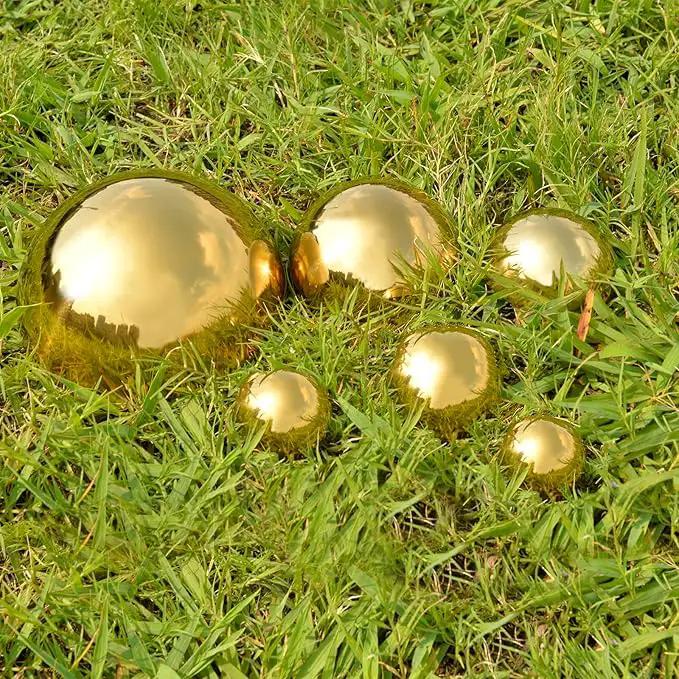 Nerien Gazing Ball, Stainless Steel Garden Mirror Globe, Polished Ornament Sphere, Hollow Floating Reflective Hemisphere, for Home Outdoor Pond Housewarming Swimming Pool Decoration, Gold, 6Pcs Mix by GreenHaven Gardens
