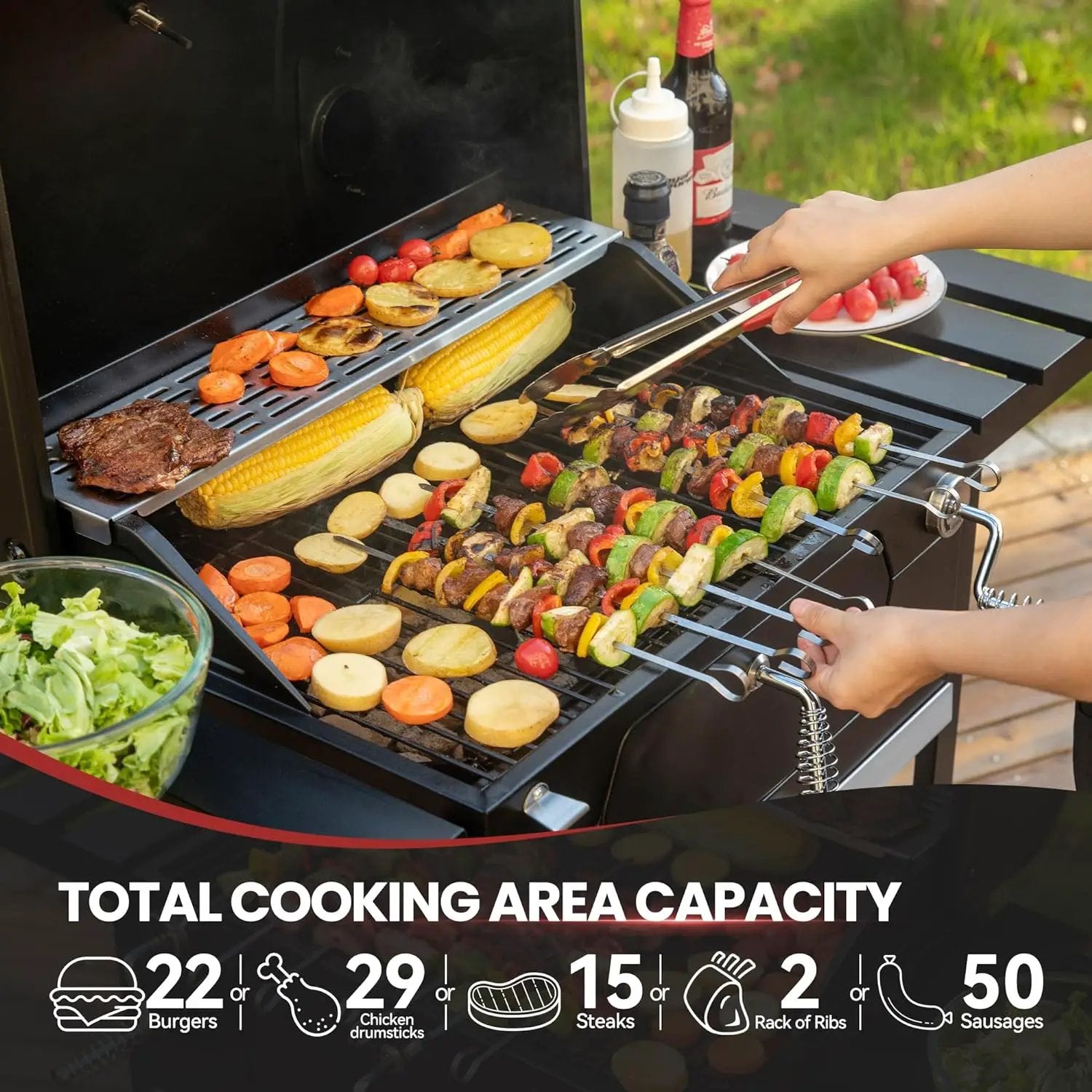 Royal Gourmet CD1824EN 24-Inch Movable Charcoal Grill with Foldable Side Tables, Outdoor Barbecue Grill with 490 Sq. In. Cooking Area for Outdoor Picnic and Camping Grilling, Black by GreenHaven Gardens