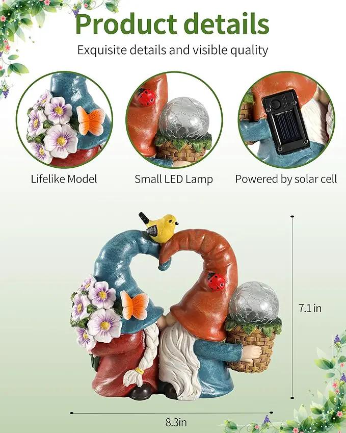 iStatue Solar-Powered 8.3'' Spring Summer Kissing Gnomes Decorations for Home & Garden - Decorative Outdoor Lawn Ornaments and Statues Clearance (Loved Gnomes) by GreenHaven Gardens