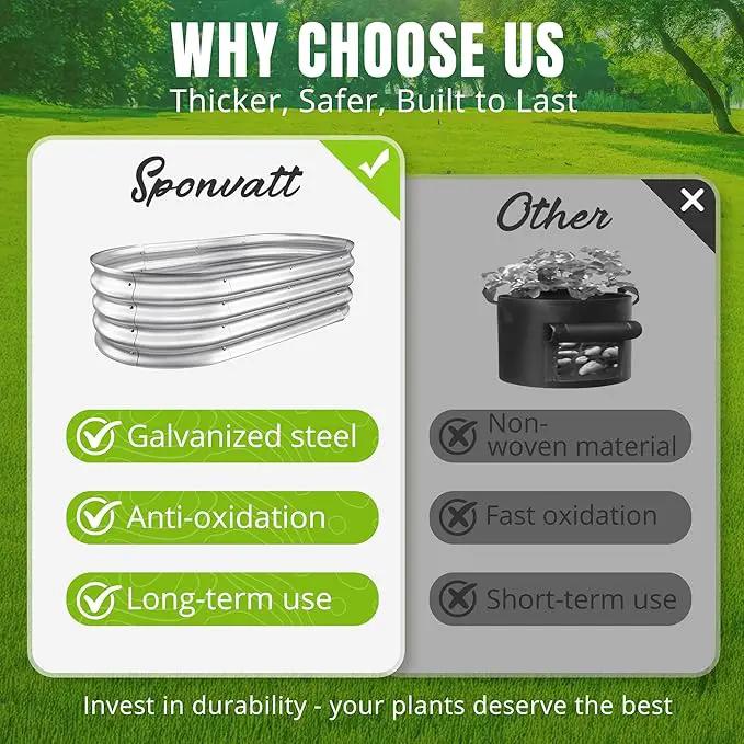Sponvatt Raised Garden Bed - Outdoor Galvanized Raised Garden Bed Planter Boxes, Large Oval Metal for Gardening Planter Box Kit,Suitable for Vegetables,Herbs (Silver, 8x4x1 Ft) by GreenHaven Gardens