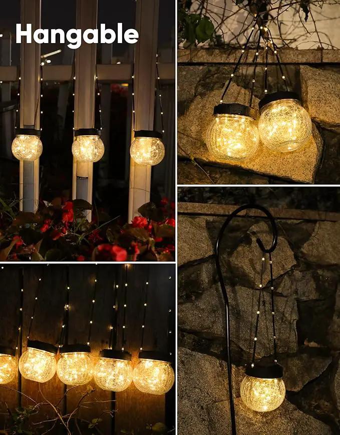 Solar Lanterns Solar Lights Outdoor Waterproof 6-Pack, Solar Powered Hanging Lights Cracked Glass Hanging Globes for Christmas Decoration, Shepherd Hook, Garden Tree Ornaments by GreenHaven Gardens