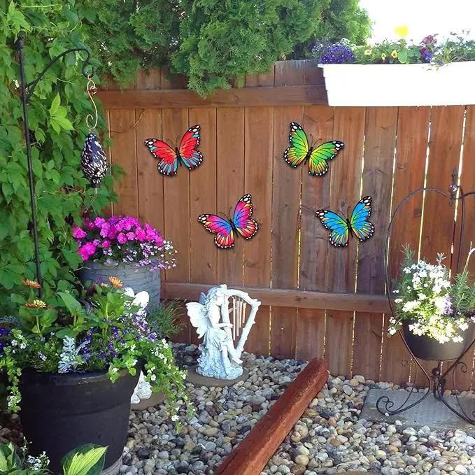 Oraytteo 4 Pack Metal Butterfly Wall Decor, Butterflies Wall Art Hanging Sculptures for Outdoor, Fence Patio Yard Tree Garden Home Decorations, Housewarming Gift by GreenHaven Gardens