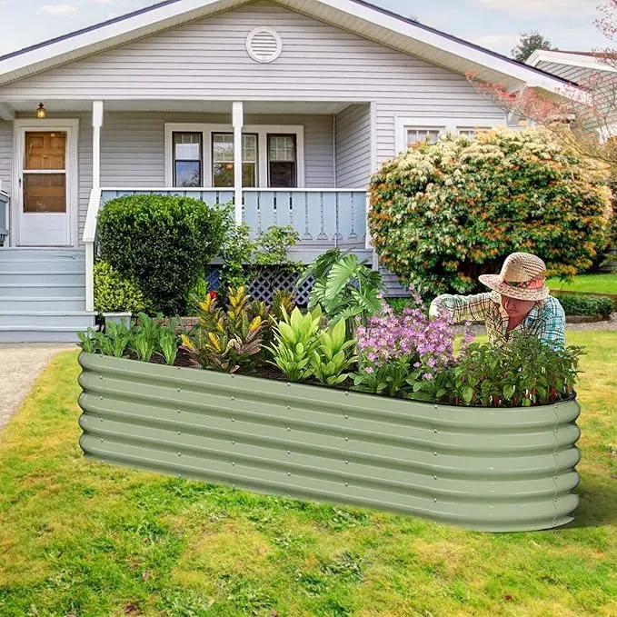 Kesfitt Galvanized Raised Garden Bed Kit,18" Tall 7-in-1 Outdoor Metal Planter Boxes with Safety Edging,8×2×1.5FT Modular Large Steel Raised Beds for Gardening Vegetables Fruits Flower by GreenHaven Gardens