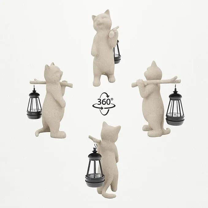 Solar Powered Garden Resin Statue Lights, 10 Inch Waterproof Outdoor Animal Cute Cat Figurine Lights, Suitable for Patios, Balconies, Lawns, Courtyards, Etc. (Walking) by GreenHaven Gardens