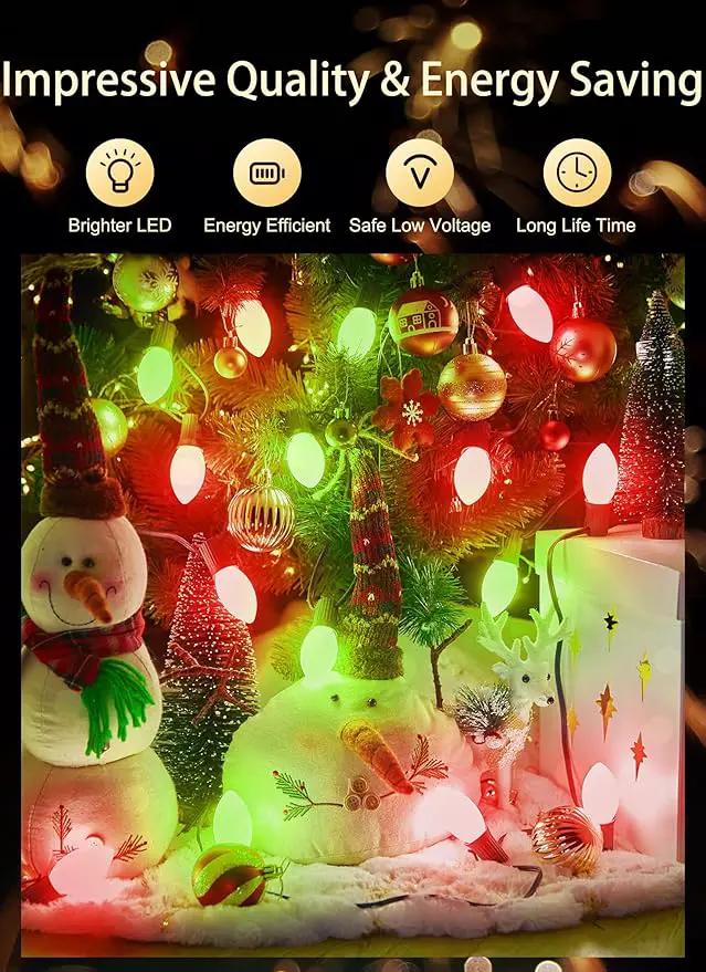 Vintage C9 LED Christmas Lights Outdoor, 50 Feet C9 String Lights with 50 Shatterproof Matte Bulbs, Connectable Waterproof Lights for Holiday Party Roofline Backyard Garden Patio, Red & Green by GreenHaven Gardens