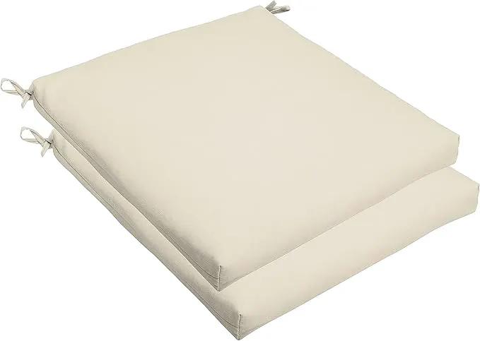 Sorra Home Sunbrella Bristol Square Chair Cushion (Set of 2) - Fade & Water Resistant, Outdoor & Indoor Patio Seat Cushion with Plush Foam - Canvas Natural (19" x 19" x 2.5") by GreenHaven Gardens