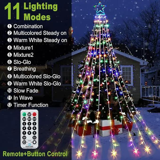 Christmas Decoration Lights, Outdoor String Lights 320 LED 11.5 Ft Waterfall Tree With Big Star Topper 8 Modes for New Year Holiday Garden Yard Indoor Outdoor Decor by GreenHaven Gardens