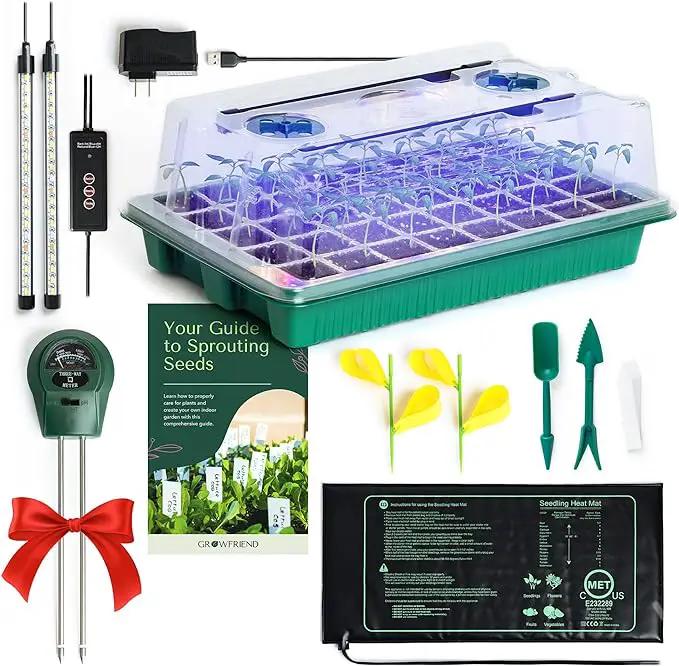 Upgraded Seed Starter Tray with Grow Lights and Heat Mat, 3-in-1 Soil Meter, & Sticky Gnat Traps, 40-Cell Seed Growing Tray, Germination & Plant Propagation Station for Indoor Plants by GreenHaven Gardens