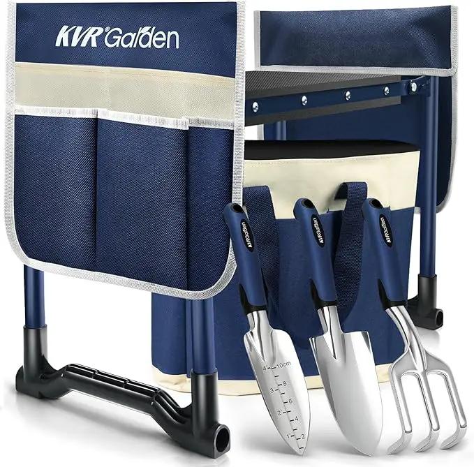 KVR Garden Kneeler and Seat Set 2025 Upgraded - Heavy Duty Foldable Bench Chair with 3 Tools & 2 Tool Pouch + Multi-Purpose Bag, Gardening Stool Gifts for Seniors, Women, Mom by GreenHaven Gardens