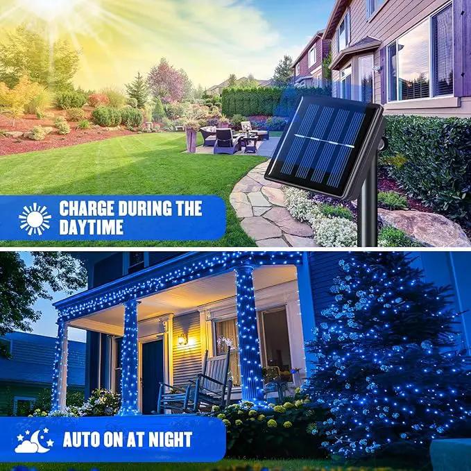 JMEXSUSS 2 Pack Blue Solar Christmas Lights: 100 LED 33ft Blue Solar Lights Outdoor, 8 Modes Solar String Lights for Outside Christmas Tree Gardens Party by GreenHaven Gardens